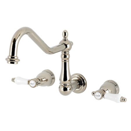 Kingston Brass Two-Handle Wall Mount Tub Faucet, Polished Nickel KS1026BPL
