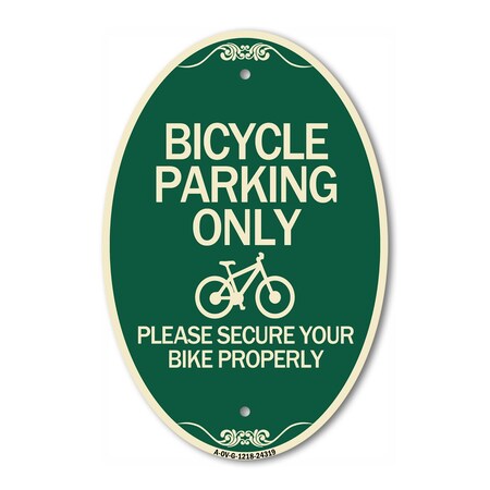 Signmission Bicycle Parking Only Please Secure Your Bike , 12 In X 18 In Architectural, Heavy Gauge Aluminum A-OV-G-1218-24319