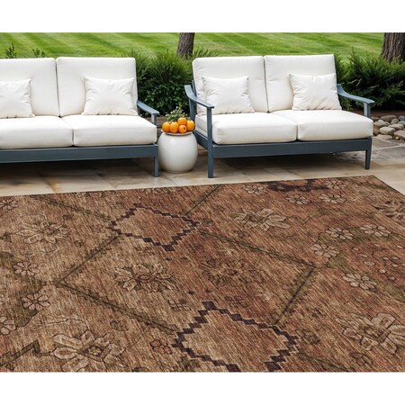 Homeroots 9' X 12' Orange Copper And Brown Floral Washable Indoor Outdoor Area Rug 588910
