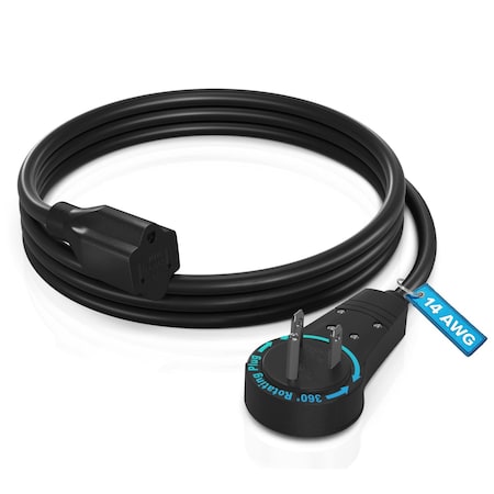 Maximm 4ft 14AWG 360 degrees Flat Plug Heavy Duty Extension Cord, 3-Prong Grounded, UL, Black ADW-360-31R04-14B0