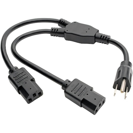 Eaton Tripp Lite Series Y Splitter Power Cable, NEMA 5-15P to 2x C13 - 10A, 125V, 18 AWG, 1.5 ft. P006-18N-2