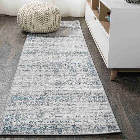 Jonathan Y Tidal Modern Strie' Gray/Turquoise 2 ft. x 10 ft. Runner Rug SOR202A-210
