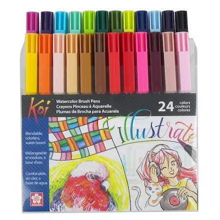 Sakura Koi Watercolor Brush Pens, Assorted Colors, 24-Piece Set XBR-24SA