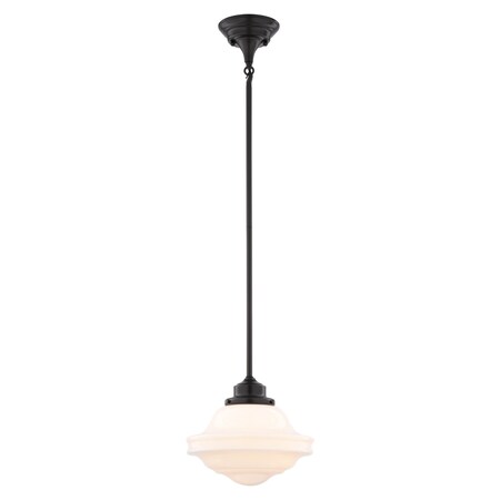 Vaxcel Huntley Mini Pendant Light, Oil Rubbed Bronze, White Schoolhouse Glass, 10-In. Wide P0463