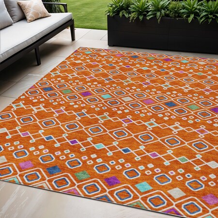 Homeroots 5' X 8' Orange Blue And Purple Geometric Washable Indoor Outdoor Area Rug 612209