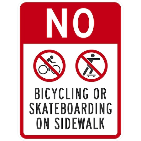 Lyle No Bicycling Or Skateboarding On Sidewalk (W/Graphic), 18x24, Non-Reflective, White G-11011-NA_18x24