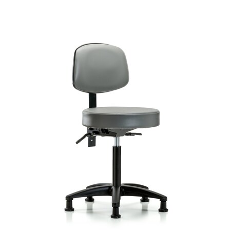 Blue Ridge Ergonomics Vinyl Stool, Back, Med Bench, Tilt, Glides, Sterling BR-VMBST-RG-T1-NF-RG-8840