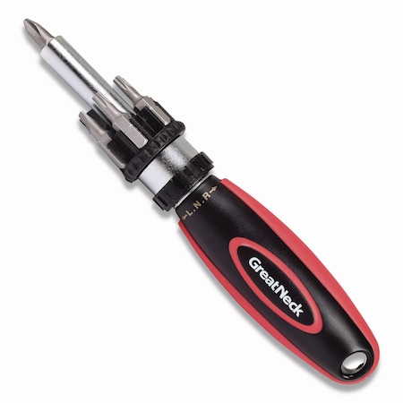 Great Neck Ratcheting Screw/Nut Driver Set, Phillips/Slotted/Star Bits, 7in Long, Black/Red 950DE