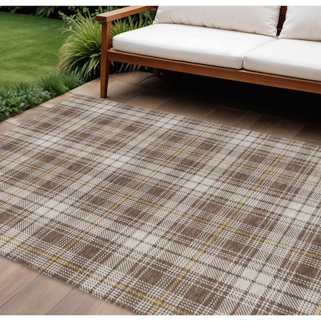 Homeroots 10' X 14' Brown Beige And Gold Plaid Washable Indoor Outdoor Area Rug 597098