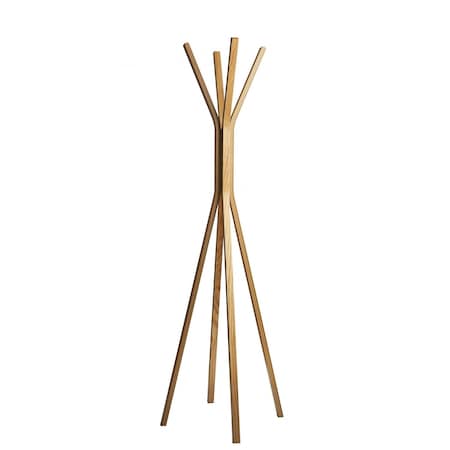 Homeroots 68in Natural Modern Wood Coat Tree Rack 372978