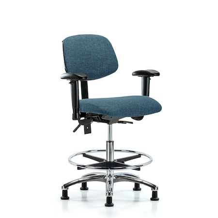 Blue Ridge Ergonomics Chair, Fab, Med Bench, Chr AA CF Glides, Blu, 6-Way Adjustable, 22" to 29" Height, Blue BR-FMBCH-CR-T0-A1-CF-RG-F43