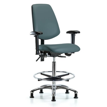 Blue Ridge Ergonomics High Bench Chair Adjustable Arms, 26" to 35-1/2" Height, Vinyl, Colonial Blue BR-VHBCH-MB-CR-T0-A1-CF-RG-8546
