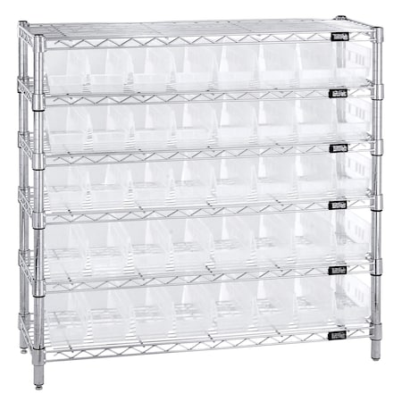 Quantum Storage Systems 12X36X36 WIRE 6 SHELF UNIT W/40 BINS CLEAR WR6-36-1236-101CL