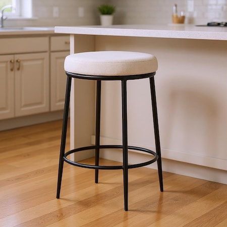 Homeroots 26" White and Black Fabric and Metal Backless Counter Height Bar Chair 632466