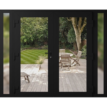 Vdomdoors Front Exterior Prehung Metal-Plastic Double Doors Clear Glass / MANUX 8666 Matte Black / Office Com MANUX8666DEXD-BLK-W12+72+12xH80-RH-I