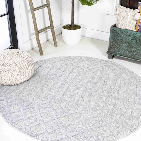 Jonathan Y Peralta Moroccan Diamond Light Gray 5 ft Round Indoor/Outdoor Area Rug IBZ103C-5R