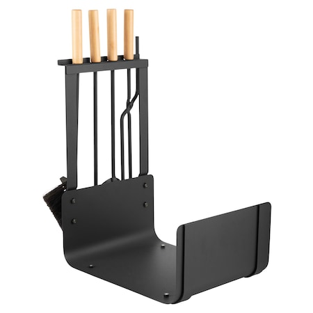 Lavish Home 5 Piece Fireplace Tools Set Indoor Outdoor Accessories Set with Poker, Brush, Shovel, Firewood Rack 80-FPTS-18