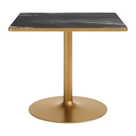 Homeroots 36" Black and Gold Faux Marble and Steel Pedestal Base Square Dining Table 720928
