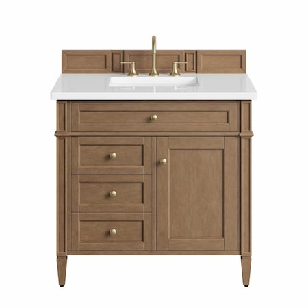 James Martin Vanities Brittany 36" Single Vanity, Pecan w/ 3 CM White Zeus Silestone Top 655-V36-PCN-3WZ