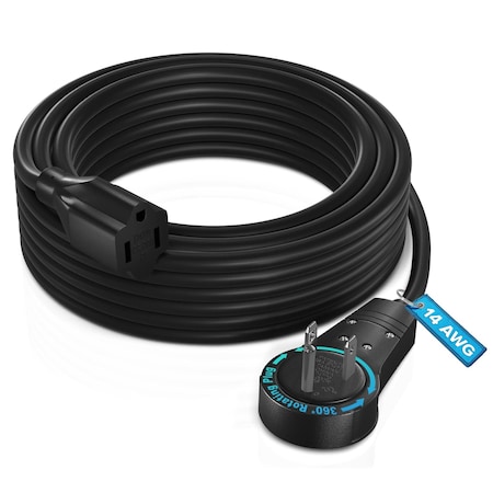 Maximm 50ft 14AWG 360 degrees Flat Plug Heavy Duty Extension Cord, 3-Prong Grounded, UL, Black ADW-360-31R50-14B0