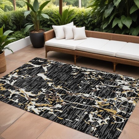 Homeroots 8' X 10' Black Ivory And Brown Striped Washable Indoor Outdoor Area Rug 600879