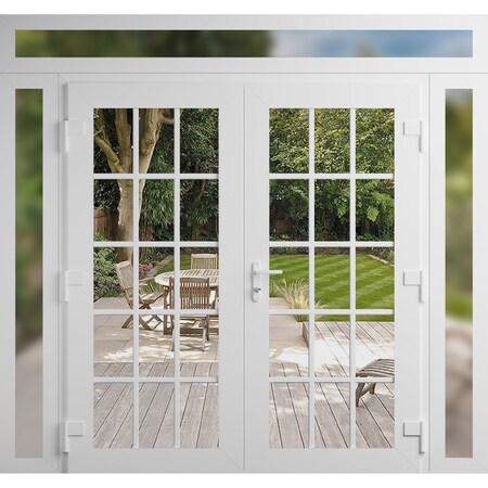 Vdomdoors Front Exterior Prehung Metal-Plastic Double Doors Clear Glass / MANUX 8151 White Silk / Office Comm MANUX8151DEXD-WS-W12+72+12xH80+16-LH-I