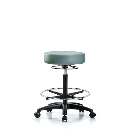 Blue Ridge Ergonomics Vinyl Stool, High Bench, Foot Ring, Casters, Storm BR-VHBSO-RG-CF-RC-8822