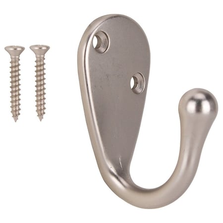Prosource Coat and Hat Hook, 22 lb, 1-Hook, 1-1/8 in Opening, Zinc, Satin Nickel H63SN-PS