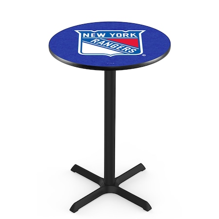Holland Bar Stool Co 36" Blk Wrinkle New York Rangers Pub Table, 36" dia. Top L211B3636NYRang