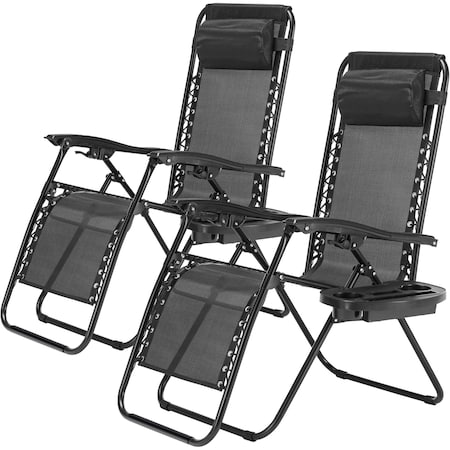 Simple Deluxe 2 Set Zero Gravity Chairs Patio Portable Reclining Folding Lounge Chair Beach Camping Chairs with P 3A88LGCHARZEROGRAVITYBLKX2