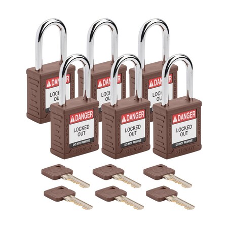 Brady Velocity Lockout Padlocks Nylon 1.5in Shackle Clearance KA Brown 6PK SDPL-BRN-38ST-KA6