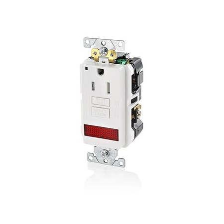 Leviton Self-Test GFCI Receptacle, Combination with Light, 15 Amp, 125 Volt, 5-15R NEMA GFPL1-PLW