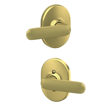 Schlage Residential Davlin Lever Remsen Rose Passage Lock with 16080 Latch and 10027 Strike Satin Brass Finish F10DAV608RMN