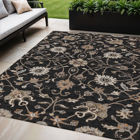 Homeroots 5' X 8' Black Brown And Ivory Floral Washable Indoor Outdoor Area Rug 604744