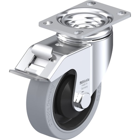 Blickle Swivel Plate Caster, Solid Rbber, 4", Brake, Number of Wheels: 1 L-POEV 100KA-12-FI-SG