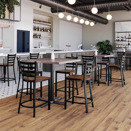 Flash Furniture HERCULES Black Ladder Back Metal Restaurant Counter Stool - Cherry Wood Seat, 2PK 2-XU-DG697BLAD-24-CHYW-GG