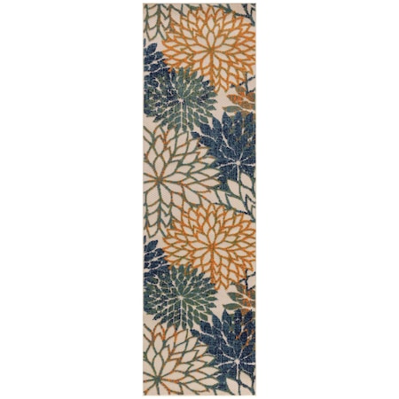 Homeroots 8' Ivory Blue Green And Yellow Floral Indoor Outdoor Runner Rug 548037