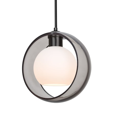 Besa Lighting Besa Mana Pendant, Trans. Smoke/Opal, Black Finish, 1x 60W MAX E26 Base 1JT-MANASM-BK