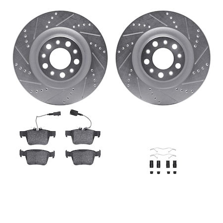Dynamic Friction Co DFC Rotors-Drilled & Slotted-Silver w/ EURO 5000 Ceramic Brake Pads Incl Hdw 7612-16006