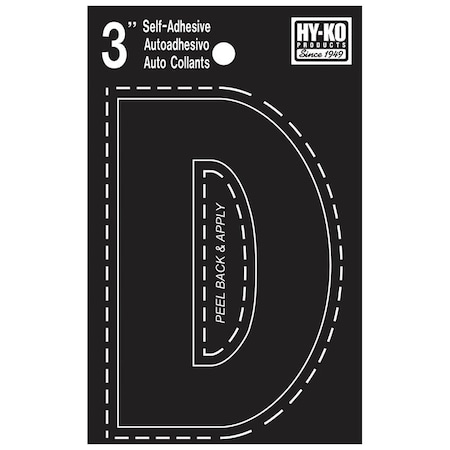 Hy-Ko 30400 Series Die-Cut Letter, Character: D, 3 in H Character, Black Character, Vinyl 30414