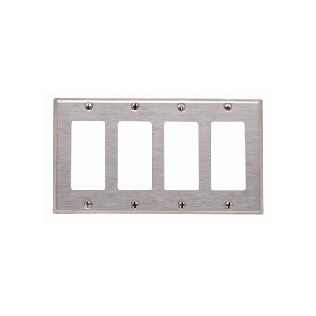 Leviton Decora Wallplate, Standard Size, Gang 4, Brushed Stainless Steel 84412-40