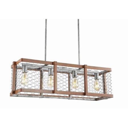Jonathan Y Gaines 34.5" Linear 4-Light Adjustable Iron Rustic Industrial LED Pendant, Brown/Silver JYL7519A