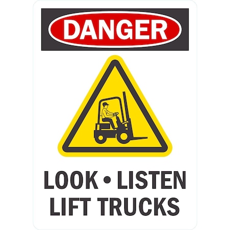 Lyle Look. Listen Lift Trucks (with Graphic), 5x7, Non-Reflective, White G-16900-ND_5x7