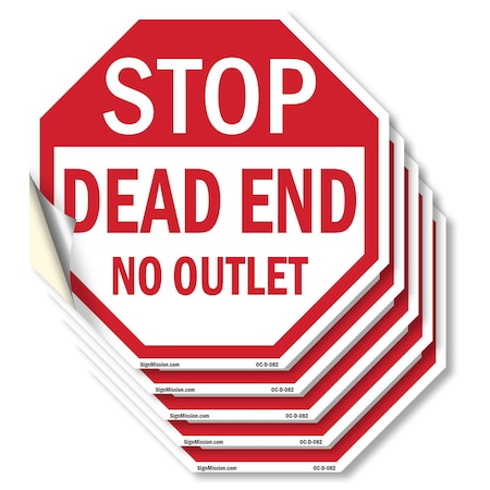 Signmission Stop Dead End No Outlet, 4 inch X 4 inch, Vinyl Decal, 5PK OC-D-5PACK-4-82