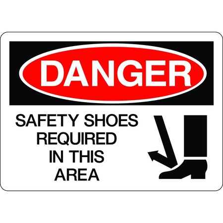 5S Supplies Danger Sign - Safety Shoes Required in This Area 7in x 10in Adhesive Vinyl Sign. DANG00208-710-AV