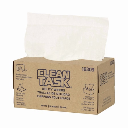 Sellars Clean Task Utility Wipers, 1-Ply, 9 x 10.25, White, 250 Sheets/Box, 24PK 18309