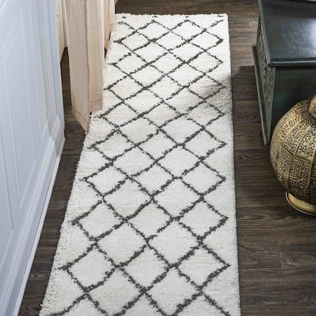 Jonathan Y Cami Moroccan Style Diamond Shag White/Gray 2 ft. x 8 ft. Runner Rug MOH410A-28