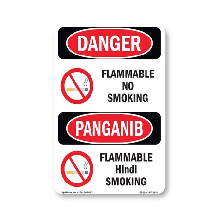 Signmission OSHA Danger Sign, Flammable No Smoking Bilingual, 5in X 3.5in Decal, OS-DS-D-35-VT-1824 OS-DS-D-35-VT-1824