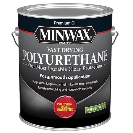 Minwax Fast-Drying Polyurethane Wood Finish, Warm Ultra-Flat, Liquid, Clear, 1 gal 319030000