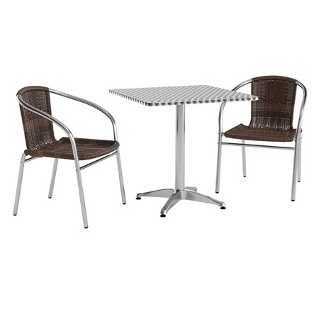 Flash Furniture Square Table Set, Aluminum, Plastic, Rattan, Stainless Steel, Grey TLH-ALUM-28SQ-020CHR2-GG